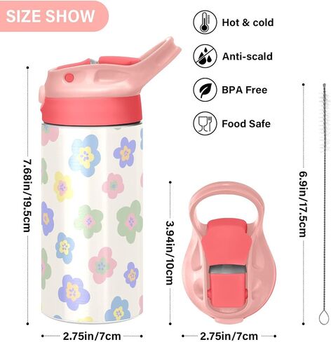 Butterfly Girls Water Bottle with Straw and Carry Handle Rainbow Cute Animals Vacuum Insulated Stainless Steel Bottles Leak-Proof for Boys Kids Toddler 12 oz Pink Lid in Saudi Arabia