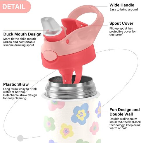 Butterfly Girls Water Bottle with Straw and Carry Handle Rainbow Cute Animals Vacuum Insulated Stainless Steel Bottles Leak-Proof for Boys Kids Toddler 12 oz Pink Lid in Saudi Arabia