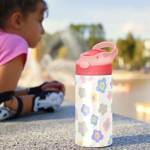 Butterfly Girls Water Bottle with Straw and Carry Handle Rainbow Cute Animals Vacuum Insulated Stainless Steel Bottles Leak-Proof for Boys Kids Toddler 12 oz Pink Lid in Saudi Arabia