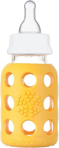 زجاجة أطفال زجاجية خالية من مادة BPA سعة 4 أونصة من Lifefactory مزودة بغطاء سيليكون واقي وحلمة المرحلة 1، أرجواني in Saudi Arabia