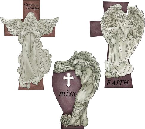 Yourongmao 3PC Metal Angel Cross Sign Wall Decor-Christmas decorations,Angel Cross Church Wall Decor,Antique Wall Art Religious Decor & Home Decor in Kuwait