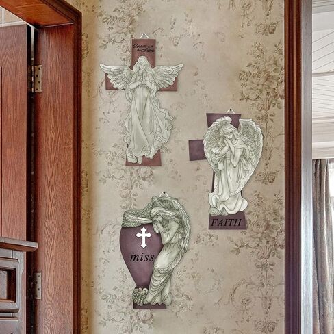 Yourongmao 3PC Metal Angel Cross Sign Wall Decor-Christmas decorations,Angel Cross Church Wall Decor,Antique Wall Art Religious Decor & Home Decor in Kuwait