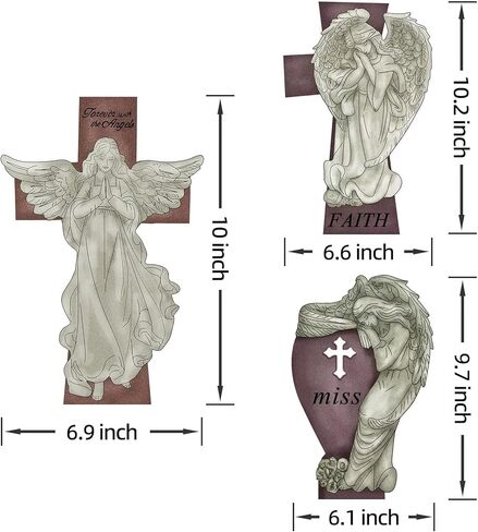 Yourongmao 3PC Metal Angel Cross Sign Wall Decor-Christmas decorations,Angel Cross Church Wall Decor,Antique Wall Art Religious Decor & Home Decor in Kuwait
