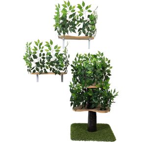 مجموعة شجرة أنشطة القطط بأوراق الشجر من On2 Pets وبيت القطط وشقة القطط مع مجموعة من رفين للقطط مثبتين على الحائط، صنع في الولايات المتحدة الأمريكية (شجرة قطط متوسطة بمستويين) in Kuwait