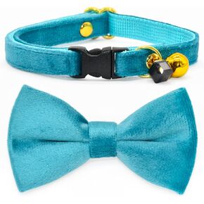 قوس ياقات القطط من Kamercy، طوق القطط المخملي باللون الأزرق الداكن، قوس ياقات القطط مع السحر والجرس، طوق القطط الآمن المنفصل in Kuwait