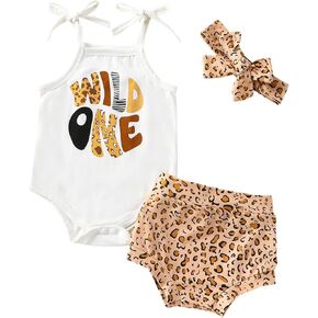 VISGOGO Baby Girls Shorts Set Two Wild Letters Animal Print Tasseled T-Shirt Striped Shorts Bowknot Hairband Summer Outfit