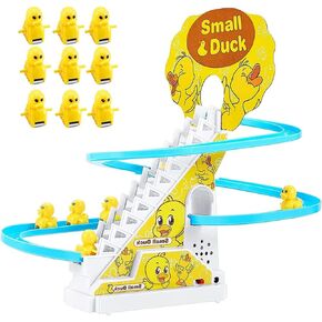 JOYGETIN Small Ducks Climbing Toys,Electric Duck Climbing Stairs Tracks Slide Toy Set,Duck Roller Coaster Toy with Flashing Lights & Music On/Off Button in Saudi Arabia