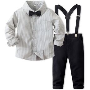 قميص Abolai Baby Boys Gentleman بأكمام طويلة مع مجموعة ملابس حمالات ربطة عنق in Kuwait