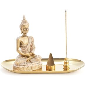 TOPZEA 6 in 1 Incense Holder, Brass Palo Santo Sage Sticks Holder, Incense Burner with Ash Catcher Tray & Buddha Statue for Coil Incense, Incense Cones, Stick, Meditation Accessories, Yoga Room Decor in Saudi Arabia