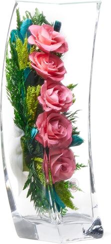 In Flores Veritas | Fresh Cut Preserved Roses in a Sealed Glass Vase | Long Lasting Bouquet Stays Fresh for 5+ Years | No Water Needed | Allergy Free | Unique Present Gift (Radiant Red) in Saudi Arabia