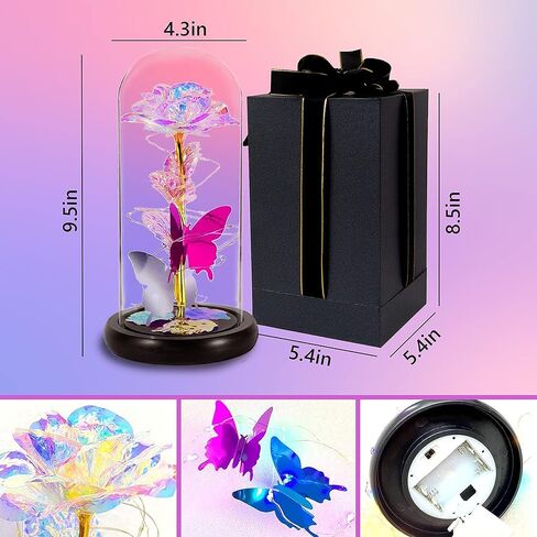 MOSKILA Galaxy Glass Rose Flower, Romantic LED Light Sweet Gifts - Her, Women, Girlfriend, Mom, Wife, Galaxy Enchanted Colorful Rose in Glass Dome - Valentines, Birthday, Christmas, Anniversary in Kuwait