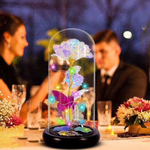 MOSKILA Galaxy Glass Rose Flower, Romantic LED Light Sweet Gifts - Her, Women, Girlfriend, Mom, Wife, Galaxy Enchanted Colorful Rose in Glass Dome - Valentines, Birthday, Christmas, Anniversary in Kuwait