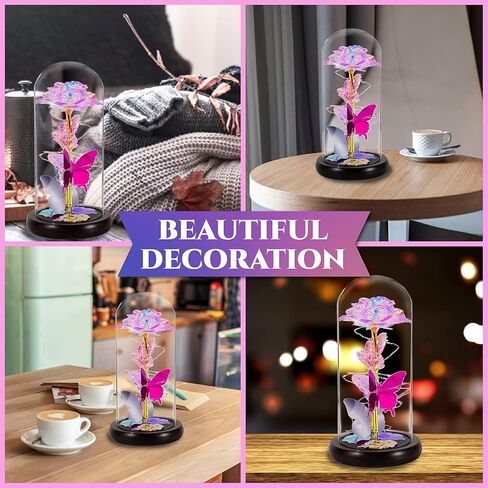 MOSKILA Galaxy Glass Rose Flower, Romantic LED Light Sweet Gifts - Her, Women, Girlfriend, Mom, Wife, Galaxy Enchanted Colorful Rose in Glass Dome - Valentines, Birthday, Christmas, Anniversary in Kuwait
