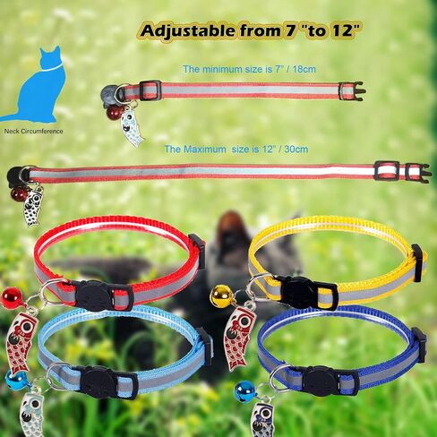 7 Pack Reflective-Breakaway Cat Collars with Bells, Adjustable 7-12in Cute Kitty Collar, Safe & Stylish Collars for Cats, Girl Cats, Male Cats, Pet Supplies,Fish Pendants, Accessories(Sky Blue) in Kuwait
