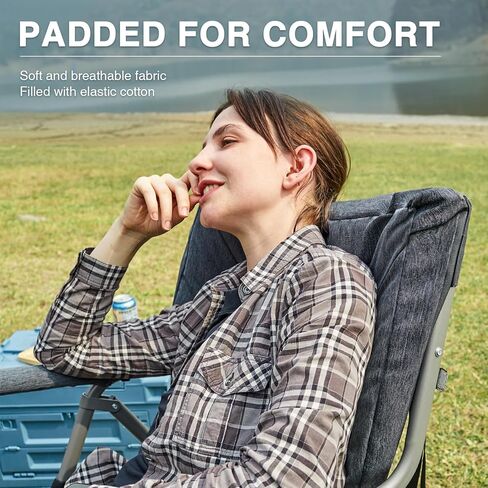 كرسي تخييم قابل للطي للبالغين من EVER ADVANCED، كراسي حديقة مبطنة مع مساند للأذرع الصلبة، كرسي محمول قابل للطي للخارج، الفناء، المنزل، رمادي in Kuwait