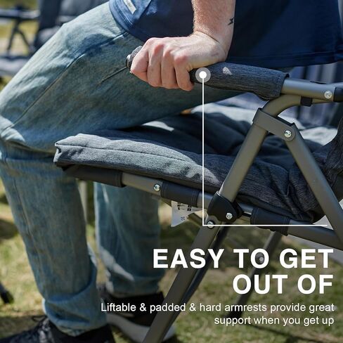 كرسي تخييم قابل للطي للبالغين من EVER ADVANCED، كراسي حديقة مبطنة مع مساند للأذرع الصلبة، كرسي محمول قابل للطي للخارج، الفناء، المنزل، رمادي in Kuwait
