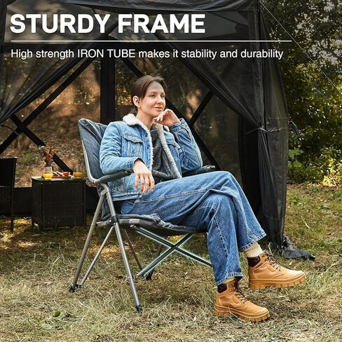 كرسي تخييم قابل للطي للبالغين من EVER ADVANCED، كراسي حديقة مبطنة مع مساند للأذرع الصلبة، كرسي محمول قابل للطي للخارج، الفناء، المنزل، رمادي in Kuwait