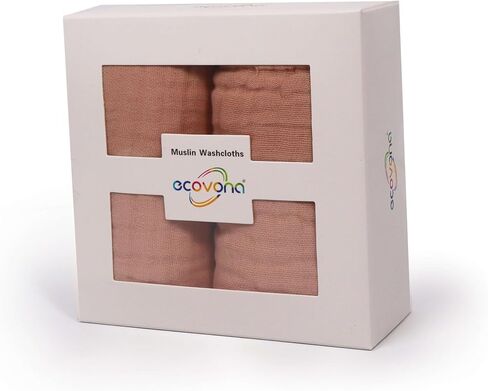 ECOVONA - أقمشة تجشؤ للأطفال مصنوعة من القطن بنسبة 100% مقاس 25.4 سم × 25.4 سم (8 عبوات) مناديل مريحة من الموسلين - يجب أن يمتلكها الطفل حديث الولادة وهدايا التسجيل - قماش سهل التنظيف للأطفال، الأولاد والبنات حديثي الولادة (أحمر الخدود) in Kuwait