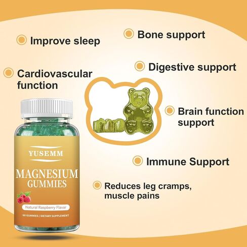 YUSEMM Magnesium Glycinate Gummies 400mg per Serving Sugar Free Magnesium & Potassium Supplement for Adults & Children Relaxation & Sleep, Muscle, Bone, Energy Support (60 Gummies) in Saudi Arabia