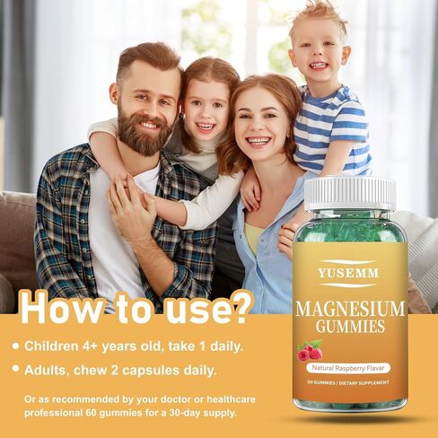 YUSEMM Magnesium Glycinate Gummies 400mg per Serving Sugar Free Magnesium & Potassium Supplement for Adults & Children Relaxation & Sleep, Muscle, Bone, Energy Support (60 Gummies) in Saudi Arabia