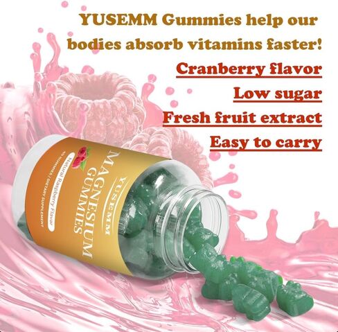 YUSEMM Magnesium Glycinate Gummies 400mg per Serving Sugar Free Magnesium & Potassium Supplement for Adults & Children Relaxation & Sleep, Muscle, Bone, Energy Support (60 Gummies) in Saudi Arabia
