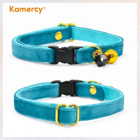 قوس ياقات القطط من Kamercy، طوق القطط المخملي باللون الأزرق الداكن، قوس ياقات القطط مع السحر والجرس، طوق القطط الآمن المنفصل in Kuwait