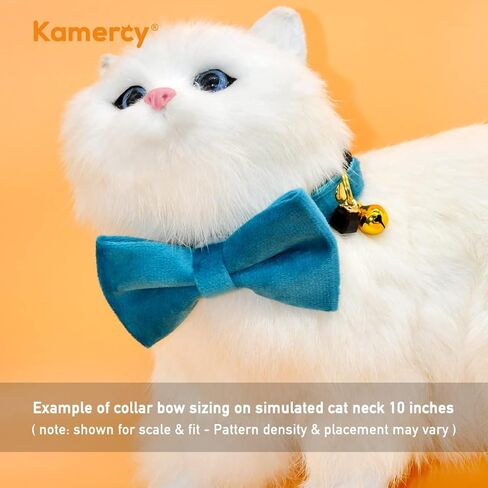 قوس ياقات القطط من Kamercy، طوق القطط المخملي باللون الأزرق الداكن، قوس ياقات القطط مع السحر والجرس، طوق القطط الآمن المنفصل in Kuwait