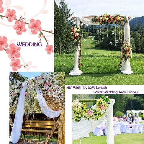 White Wedding Arch Draping Fabric, 63" x 32Ft Wedding Arch Drapes Tulle Fabric Drapery Sheer Backdrop Curtains for Wedding Ceremony Arch Stage Party Ceiling Décor in Saudi Arabia