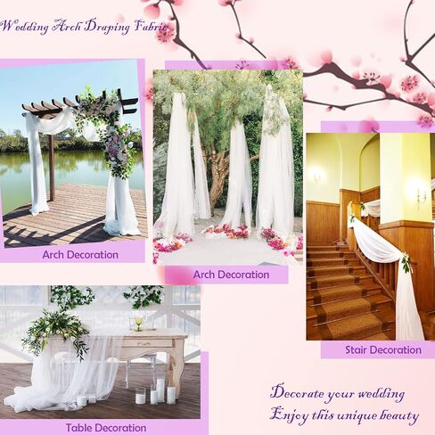 White Wedding Arch Draping Fabric, 63" x 32Ft Wedding Arch Drapes Tulle Fabric Drapery Sheer Backdrop Curtains for Wedding Ceremony Arch Stage Party Ceiling Décor in Saudi Arabia