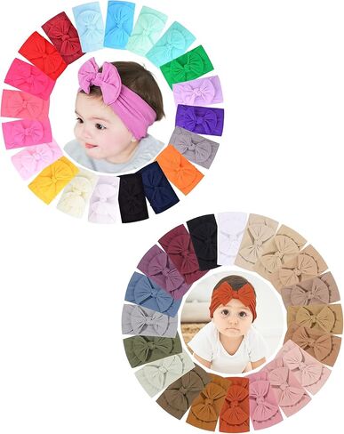jollybows 40 حزمة من عصابات الرأس المصنوعة من النايلون للأطفال، ربطات شعر مطاطية مصنوعة يدويًا من إكسسوارات الشعر للفتيات حديثي الولادة والأطفال الصغار in Kuwait