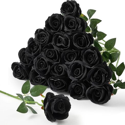 Serwalin 𝟮𝟬𝗽𝗰𝘀 Artificial Silk Roses, Red 𝗩𝗲𝗹𝘃𝗲𝘁 Realistic Roses, Fake Roses Real Touch Bouquet Long Stem for Valentine’s Day Home Decor Wedding and Table Centerpiece in Kuwait