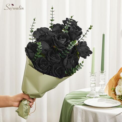 Serwalin 𝟮𝟬𝗽𝗰𝘀 Artificial Silk Roses, Red 𝗩𝗲𝗹𝘃𝗲𝘁 Realistic Roses, Fake Roses Real Touch Bouquet Long Stem for Valentine’s Day Home Decor Wedding and Table Centerpiece in Kuwait