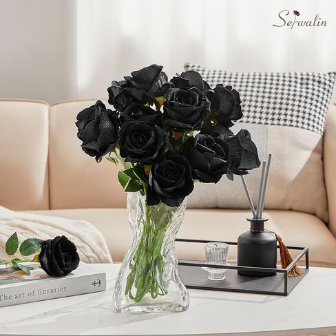 Serwalin 𝟮𝟬𝗽𝗰𝘀 Artificial Silk Roses, Red 𝗩𝗲𝗹𝘃𝗲𝘁 Realistic Roses, Fake Roses Real Touch Bouquet Long Stem for Valentine’s Day Home Decor Wedding and Table Centerpiece in Kuwait