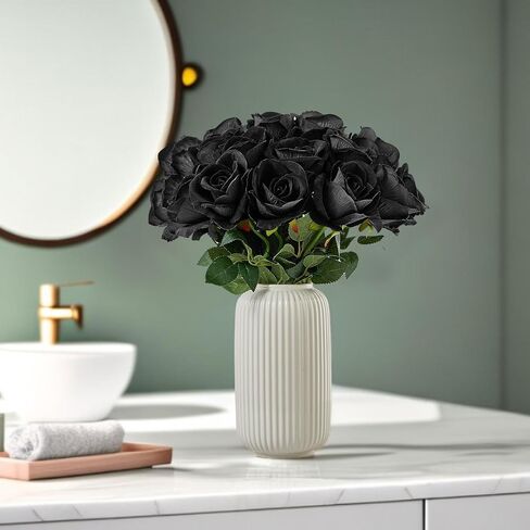 Serwalin 𝟮𝟬𝗽𝗰𝘀 Artificial Silk Roses, Red 𝗩𝗲𝗹𝘃𝗲𝘁 Realistic Roses, Fake Roses Real Touch Bouquet Long Stem for Valentine’s Day Home Decor Wedding and Table Centerpiece in Kuwait