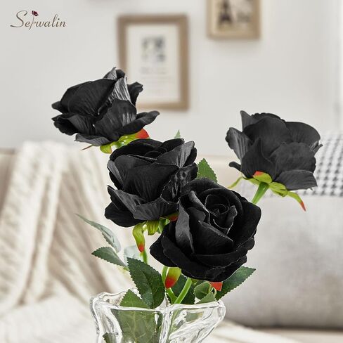 Serwalin 𝟮𝟬𝗽𝗰𝘀 Artificial Silk Roses, Red 𝗩𝗲𝗹𝘃𝗲𝘁 Realistic Roses, Fake Roses Real Touch Bouquet Long Stem for Valentine’s Day Home Decor Wedding and Table Centerpiece in Kuwait
