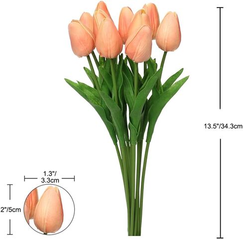 10 Pcs Orange Tulips Artificial Flowers Real Touch Fake Tulips Fake Flowers for Mother's Day 13.5" Faux Tulips Faux Flowers Bulk Artificial Tulips Flowers for Vase Centerpieces Home Wedding Bouquet in Saudi Arabia