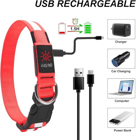 أطواق الكلاب المضيئة DQGHQME، طوق الكلب LED القابل لإعادة الشحن عبر USB، طوق الكلب المضاء الآمن للكلاب الصغيرة والمتوسطة والكبيرة، أضواء وامضة للكلاب التي تمشي في الليل، تتوهج في الظلام، أطواق الكلاب للتخييم. in Kuwait