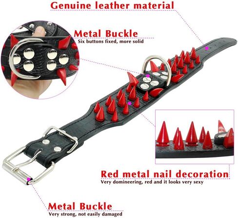 طوق بيري بت المرصع بالكلاب - أطواق جلدية أنيقة للكلاب - عرض 2 بوصة مناسب للكلاب المتوسطة والكبيرة - مثل بيتبول ماستيف - مسامير سوداء وجلد أسود، 17-20 بوصة in Kuwait