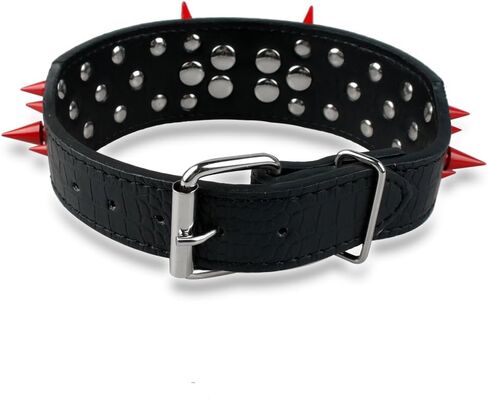 طوق بيري بت المرصع بالكلاب - أطواق جلدية أنيقة للكلاب - عرض 2 بوصة مناسب للكلاب المتوسطة والكبيرة - مثل بيتبول ماستيف - مسامير سوداء وجلد أسود، 17-20 بوصة in Kuwait