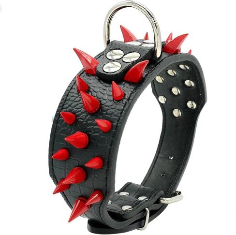 طوق بيري بت المرصع بالكلاب - أطواق جلدية أنيقة للكلاب - عرض 2 بوصة مناسب للكلاب المتوسطة والكبيرة - مثل بيتبول ماستيف - مسامير سوداء وجلد أسود، 17-20 بوصة in Kuwait