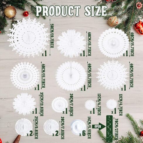 20 Pcs White Paper Snowflake Decorations Christmas Snowflake Hanging Swirl Decorations Tissue Poms and Fans Hanging Ceiling Decor for Winter Party Birthday Wonderland Xmas Holiday Supplies in Saudi Arabia
