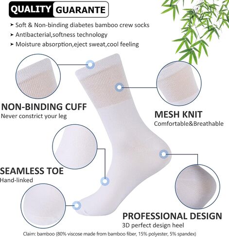 جوارب الخيزران لمرضى السكري، جوارب Sunew النسائية للصيف تسمح بمرور الهواء لا رائحة من الخيزران للأقدام العرق، ماصة للرطوبة الجري المشي لمسافات طويلة العمل جوارب طاقم الخيزران 6 أزواج رمادي، XL in Kuwait