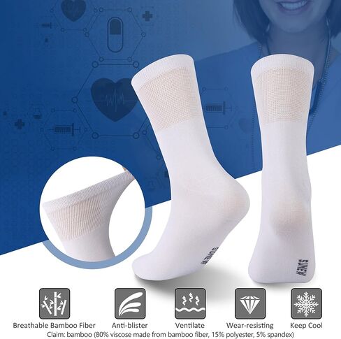 جوارب الخيزران لمرضى السكري، جوارب Sunew النسائية للصيف تسمح بمرور الهواء لا رائحة من الخيزران للأقدام العرق، ماصة للرطوبة الجري المشي لمسافات طويلة العمل جوارب طاقم الخيزران 6 أزواج رمادي، XL in Kuwait