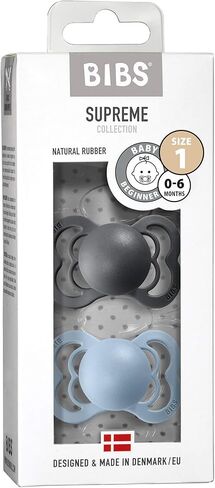Bibs Pacifier Supreme Latex Size 1 - Baby (0-6M) 2pcs - Iron/BabyBlue in Kuwait