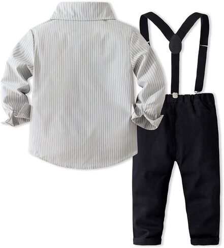 قميص Abolai Baby Boys Gentleman بأكمام طويلة مع مجموعة ملابس حمالات ربطة عنق in Kuwait