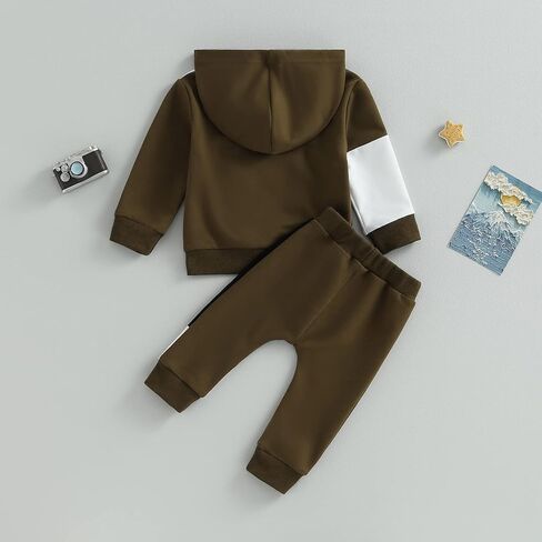 Ursobutegl Toddler Baby Boy Clothes Color Block Hooded Sweatshirt Pullover Jogger Pants 2Pcs Fall Winter Sweatsuit Outfit in Kuwait