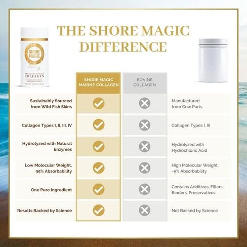 مسحوق كولاجين مارين ماجيك من شور، مسحوق ببتيدات الكولاجين المتحلل، مسحوق كولاجين السمك البري من مصادر مستدامة، مسحوق كولاجين عضوي وموافق للشريعة اليهودية، عديم الرائحة وغير منكه - 7 أكياس (10 جرام لكل منها) in Kuwait