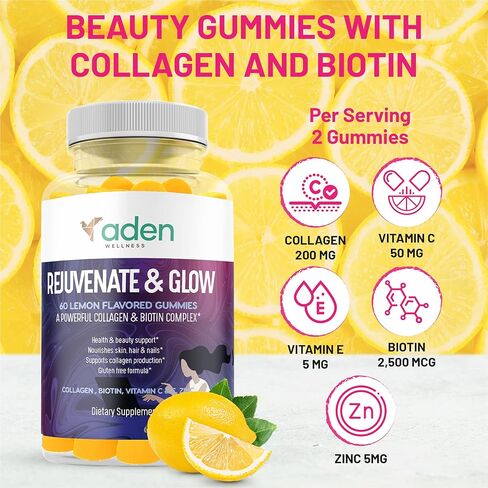 حلوى الكولاجين للنساء والرجال منخفضة السكر مع البيوتين، فيتامين C E، الزنك - نمو الشعر، الأظافر القوية، العناية بالبشرة، مكافحة الشيخوخة - مكمل بروتين الكولاجين من النوع 1 و3 - بدون فيتامينات صمغية من الغلوتين المعدلة وراثيًا in Kuwait