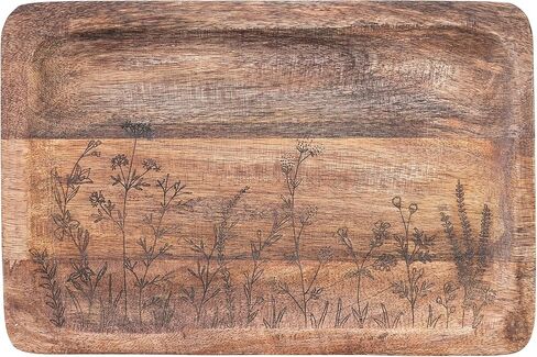 Creative Co-Op 11.75 Inches Mango Wood Laser Etched Botanicals, Natural Tray in Saudi Arabia