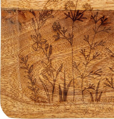 Creative Co-Op 11.75 Inches Mango Wood Laser Etched Botanicals, Natural Tray in Saudi Arabia